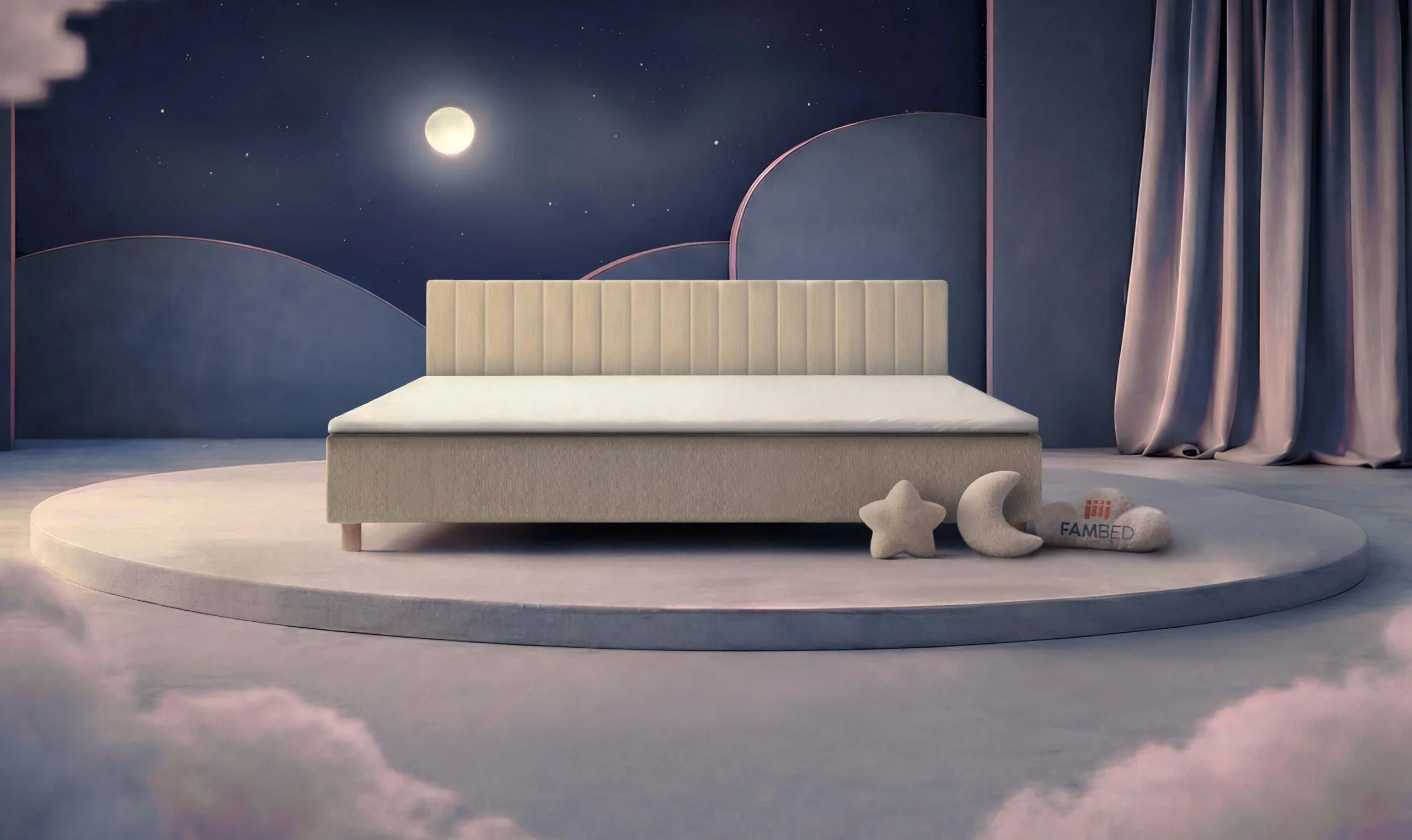 FAMBED® rodinná postel o šířce 270 cm, pohled šikmo zepředu