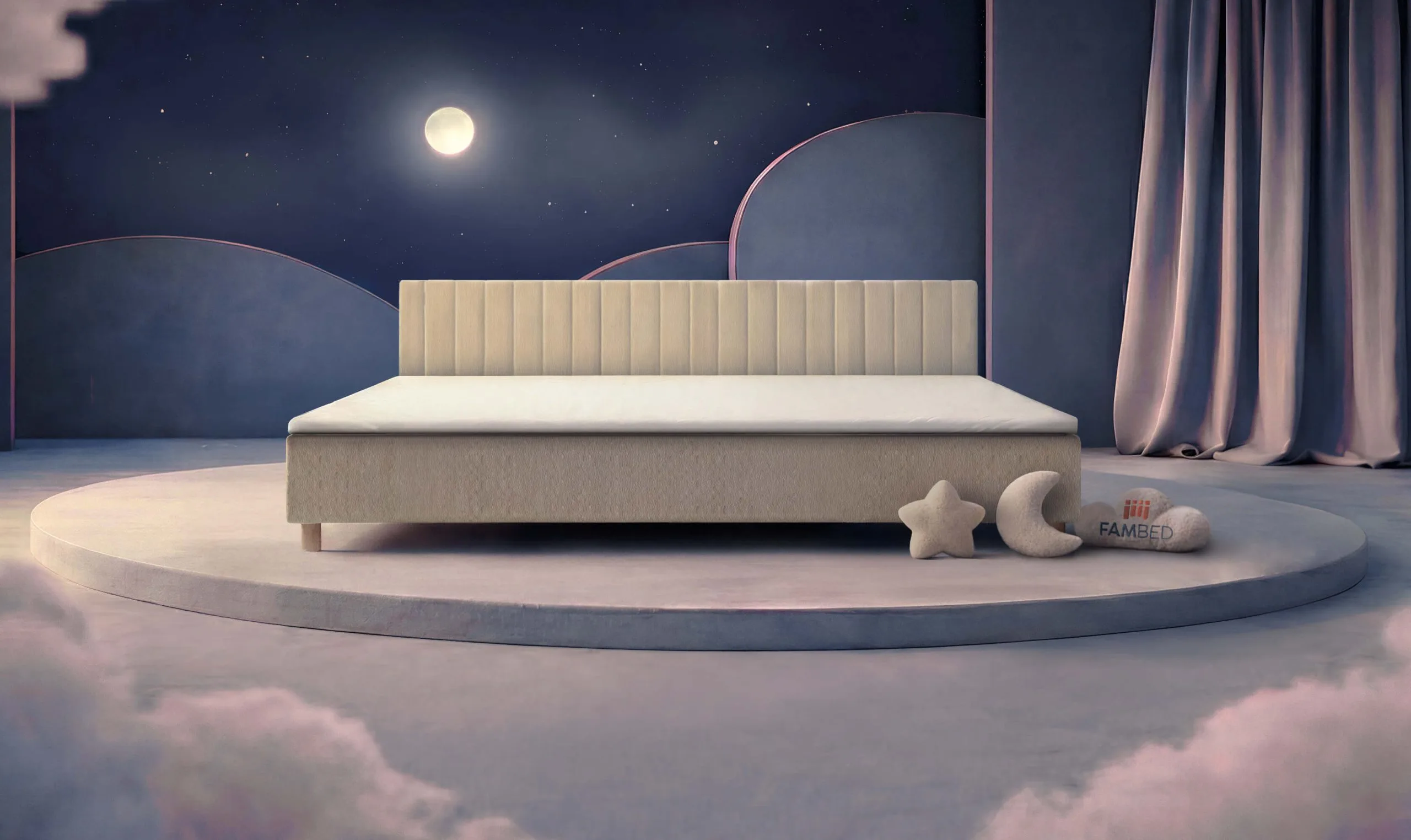 FAMBED® rodinná postel o šířce 300 cm, pohled šikmo zepředu