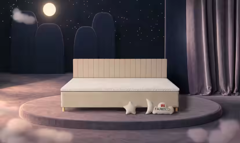 Rodinná postel FAMBED, barva béžová, rozměry 270 × 200 cm, s čelem postele
